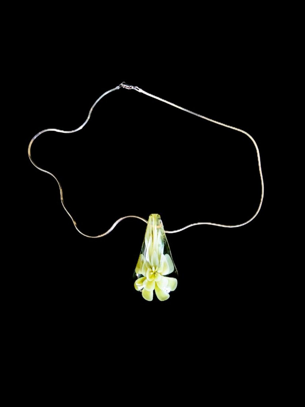 VTG 90s Sterling Silver 925 Italy Square Snake Chain Glass Flower Pendant Set